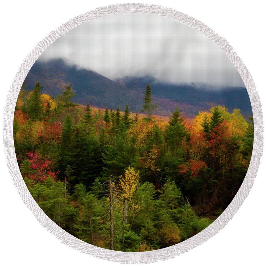 Franconia Notch State Park In Autumn Round Beach Towel featuring the photograph Franconia Notch State Park In Autumn by Dan Sproul