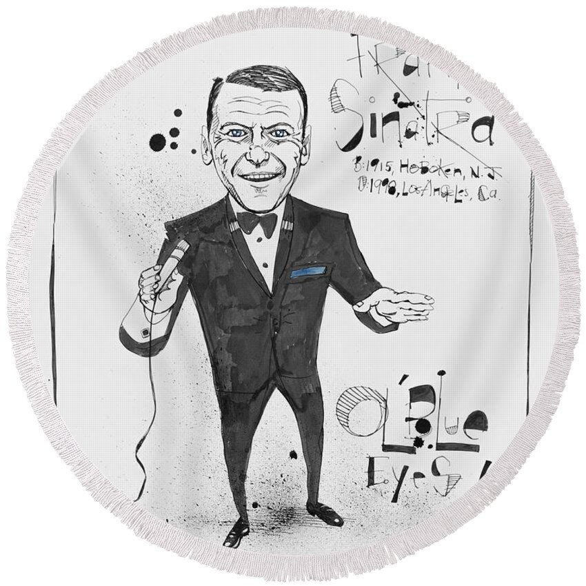  Round Beach Towel featuring the drawing Frank Sinatra by Phil Mckenney