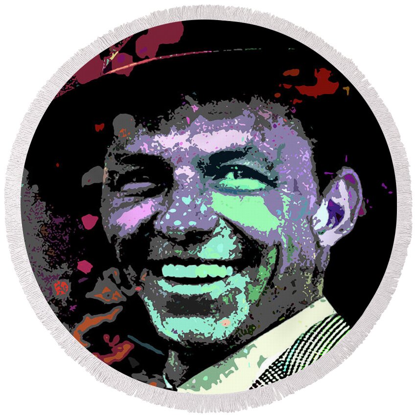 Psychedelic Round Beach Towel featuring the digital art Frank Sinatra psychedelic portrait by Movie World Posters