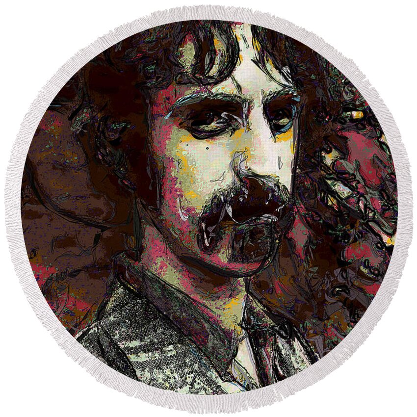 Zappa Round Beach Towel featuring the digital art Frank Zappa by David Lane