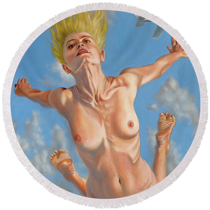 Nude Round Beach Towel featuring the painting Freedom by Ken Kvamme