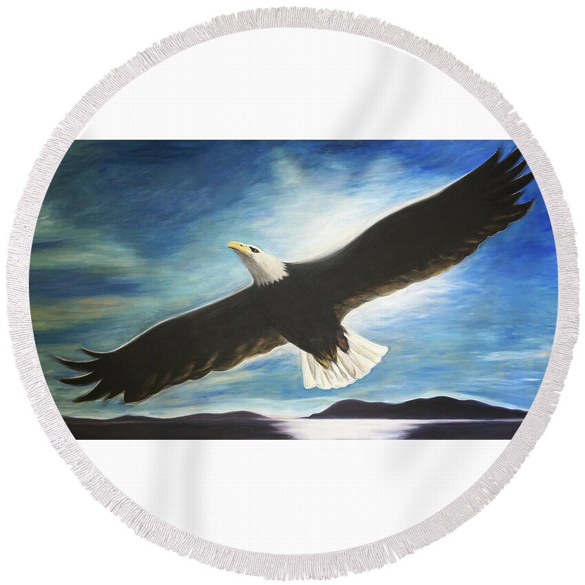 Eagle Round Beach Towel featuring the painting Freedom by Pamela Schwartz