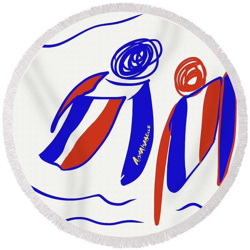 France Round Beach Towel featuring the digital art French Rescue by Aisha Isabelle