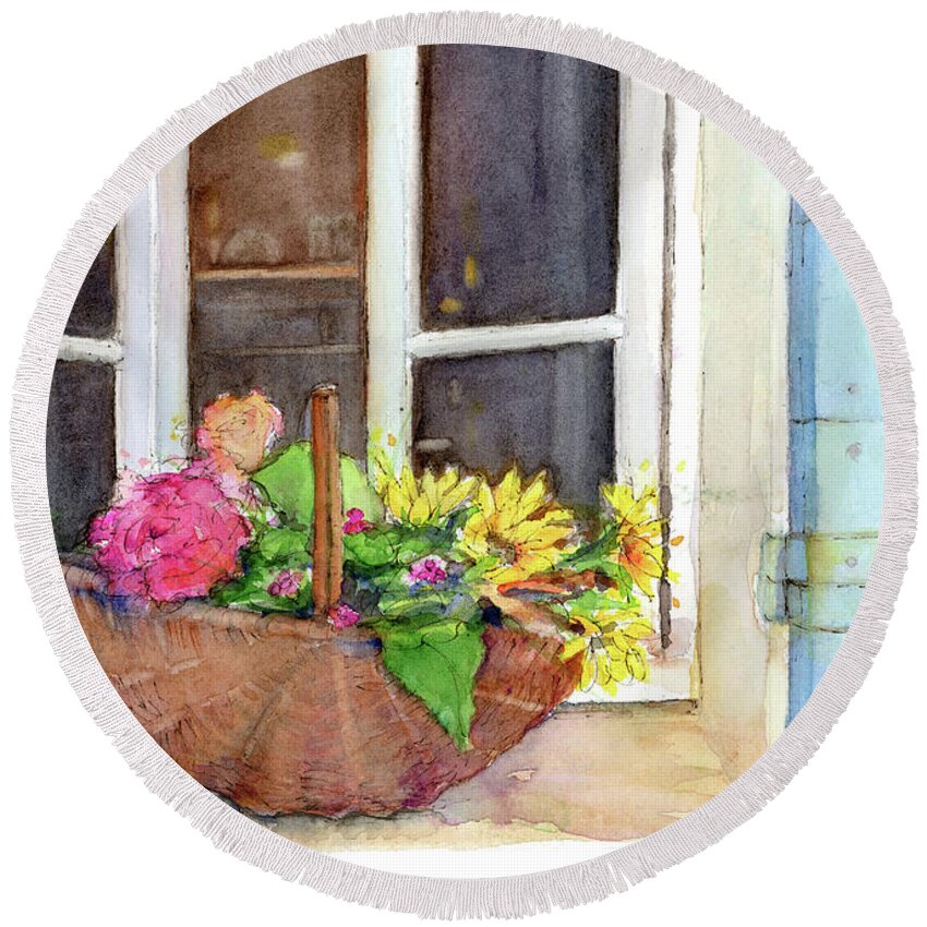 French Window Basket Round Beach Towel featuring the painting Fresh cut by Rebecca Matthews