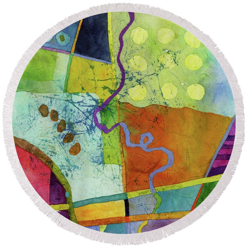 Abstract Round Beach Towel featuring the painting Fresh Paint - Green by Hailey E Herrera