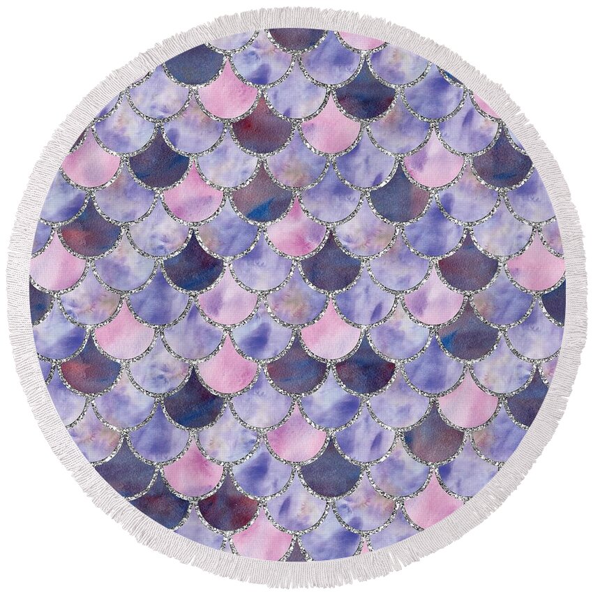 Mermaid Round Beach Towel featuring the digital art Fresh Purple Mermaid Scales by Sambel Pedes