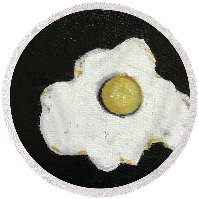 Original Art Work Round Beach Towel featuring the painting Fried Egg by Theresa Honeycheck