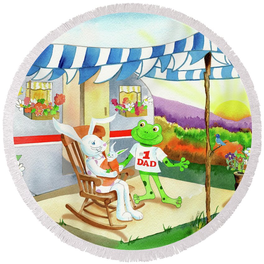 Children's Book Illustration Round Beach Towel featuring the painting Frobbit's Family Pg. 11 by Phyllis London