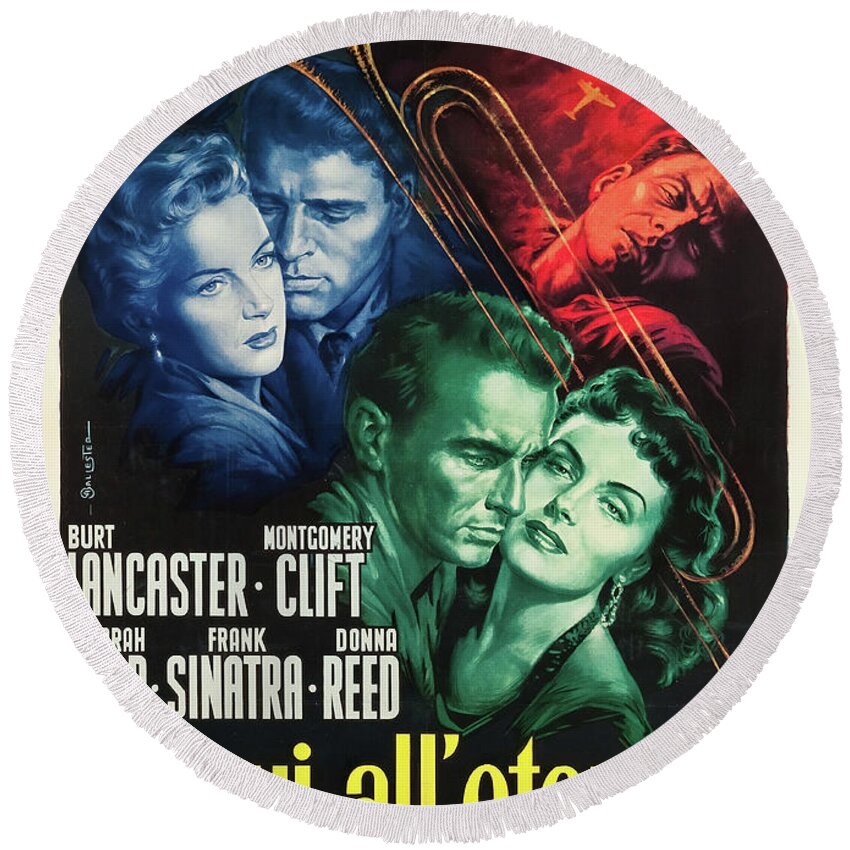 Anselmo Round Beach Towel featuring the mixed media ''From Here to Eternity'', 1953 - art by Anselmo Ballester by Movie World Posters