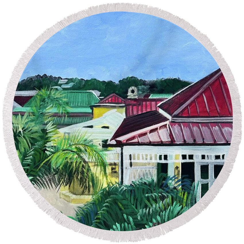  Round Beach Towel featuring the painting From my bedroom window by Clayton Singleton