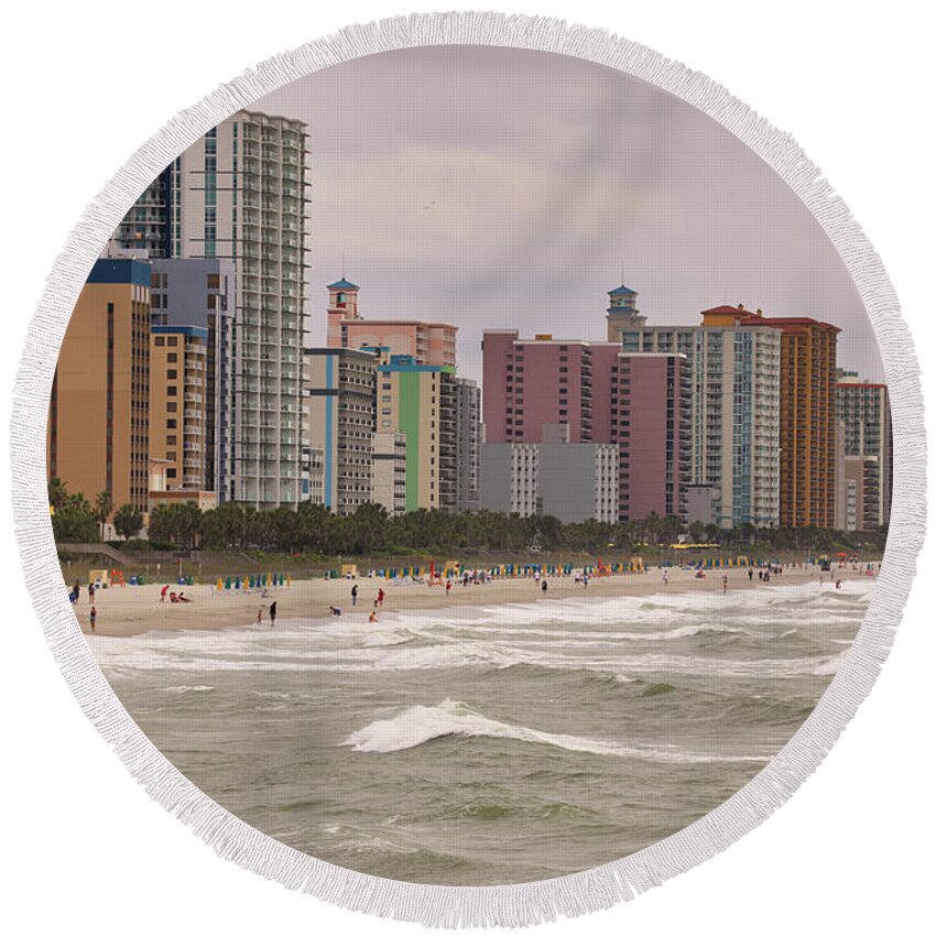 Myrtle Beach Round Beach Towel featuring the photograph From The Pier by Scott Burd