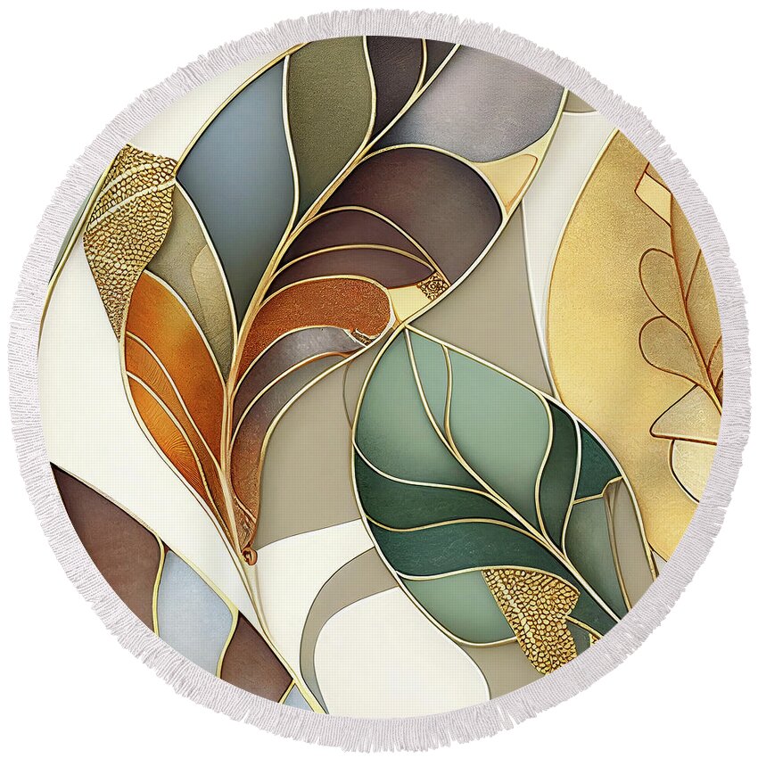 Art Nouveau Round Beach Towel featuring the painting Fronds Nouveau III by Mindy Sommers