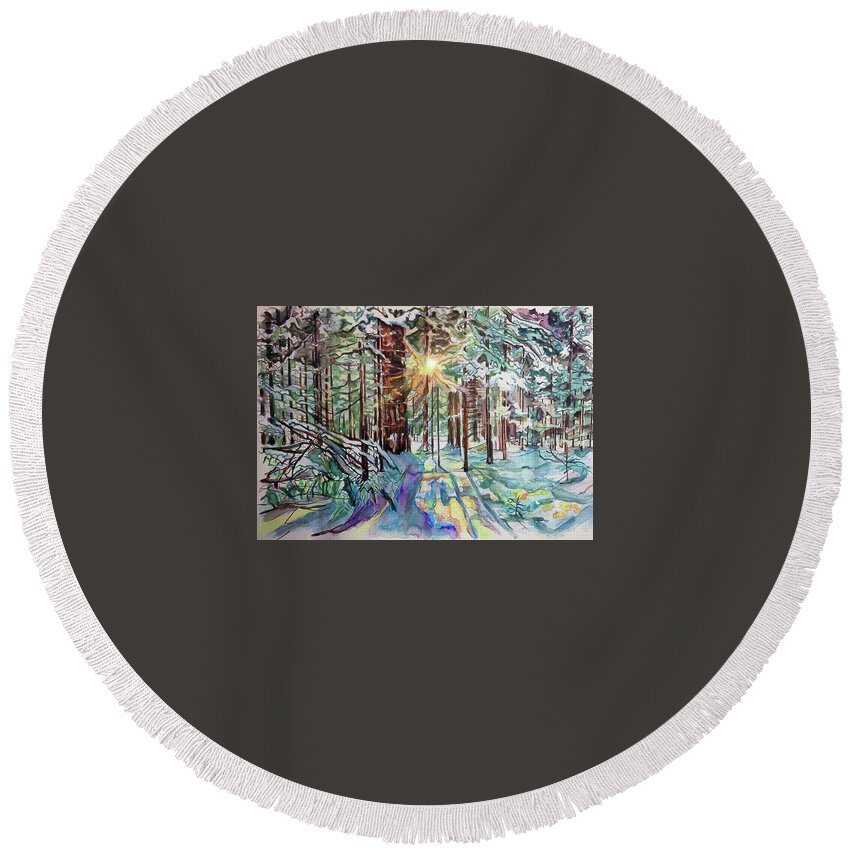 Landscape Round Beach Towel featuring the painting Frosted Heart by Try Cheatham