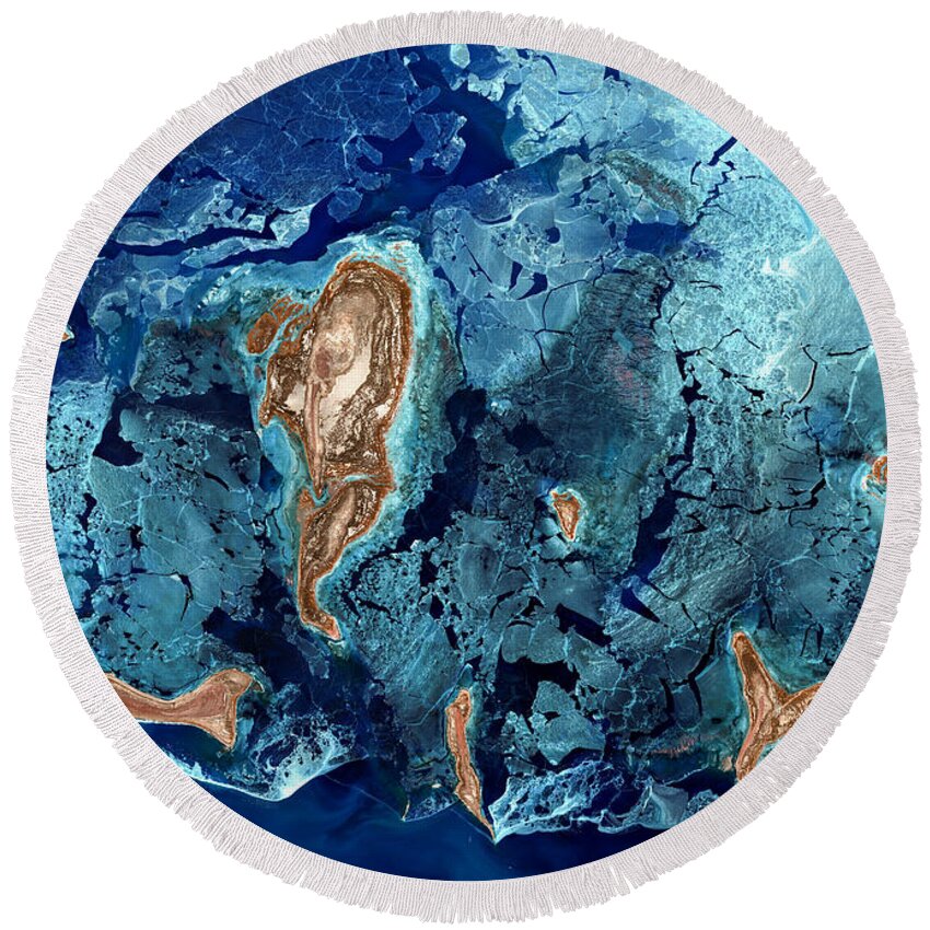 Satellite Image Round Beach Towel featuring the digital art Frozen Tyuleniy Archipelago by Christian Pauschert