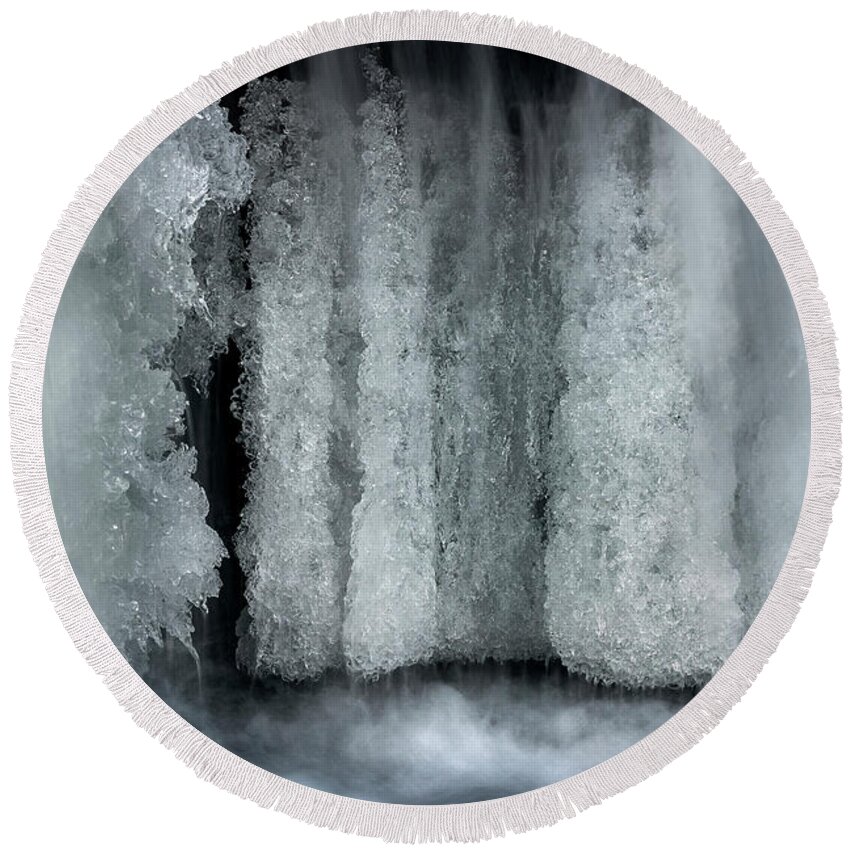 Frozen Waterfall Round Beach Towel featuring the photograph Frozen waterfall by Olivier Parent