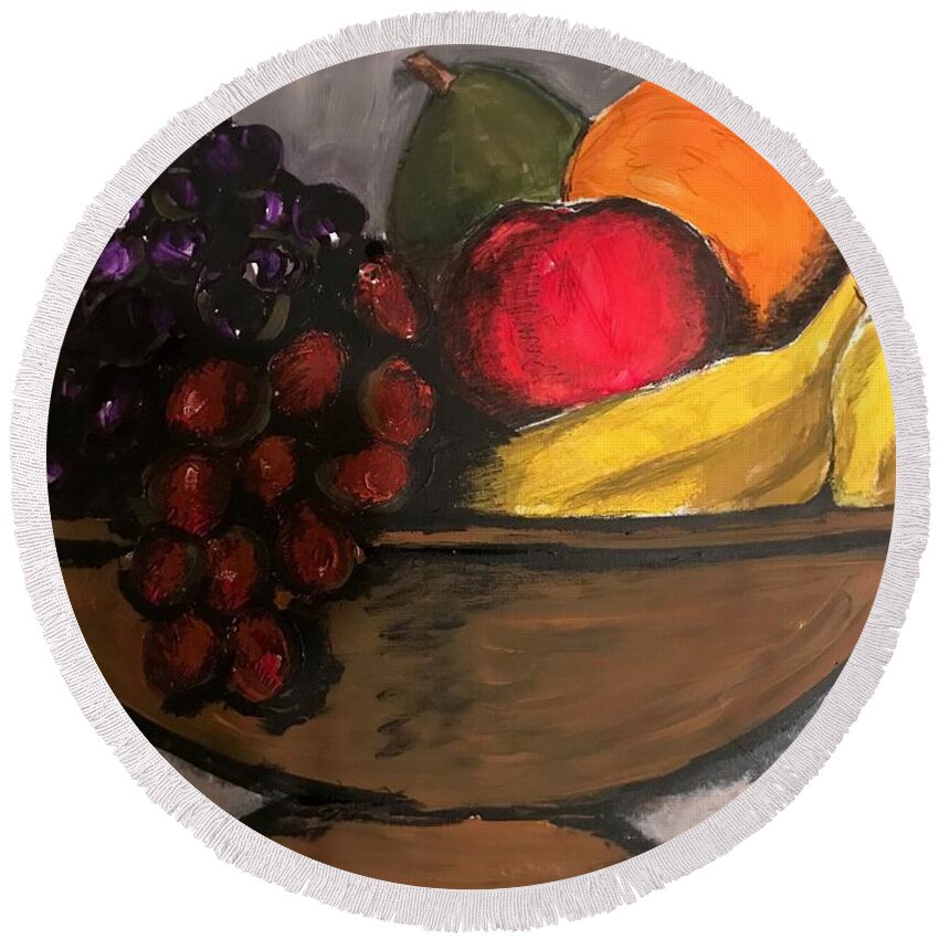  Round Beach Towel featuring the pastel Fruit 2 by Angie ONeal
