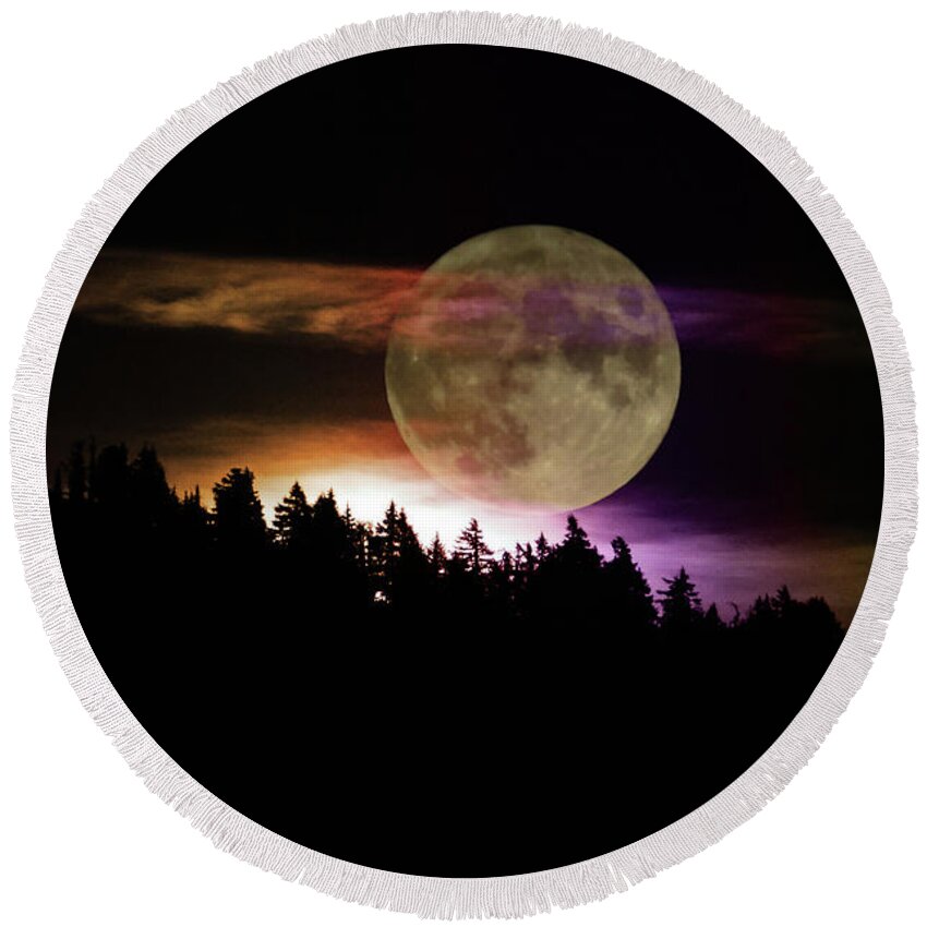 Moon Round Beach Towel featuring the photograph Full Corn Moon by Carl Moore
