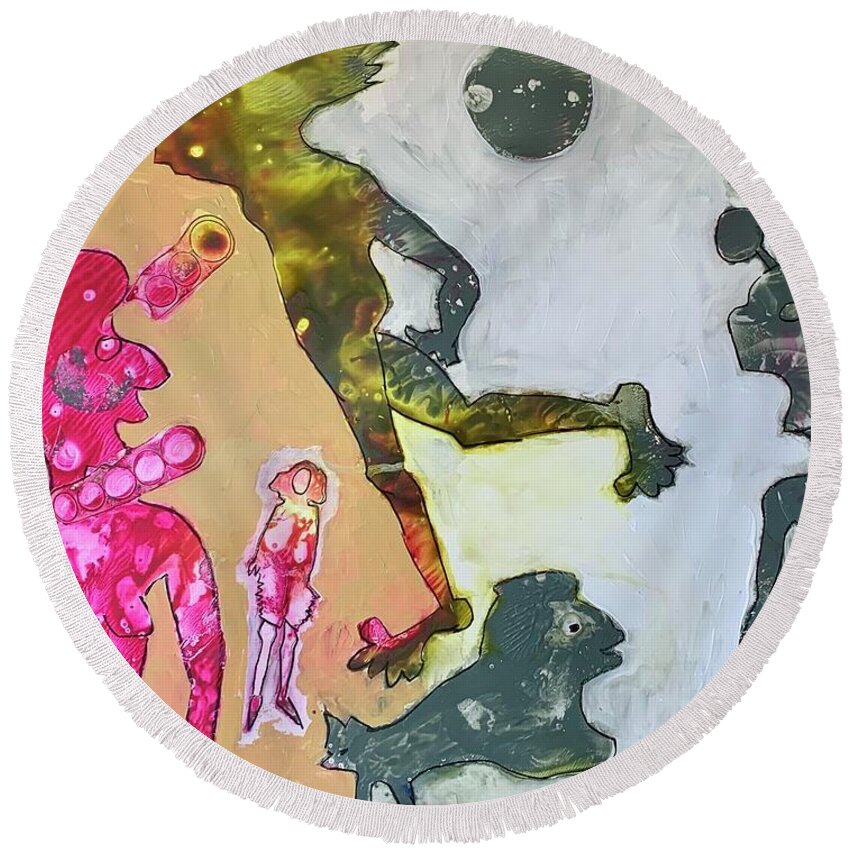 Mixed Media Round Beach Towel featuring the painting Fun Time by Carole Johnson