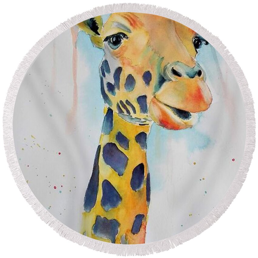 Giraffe Round Beach Towel featuring the painting Funky Giraffe by Sandie Croft