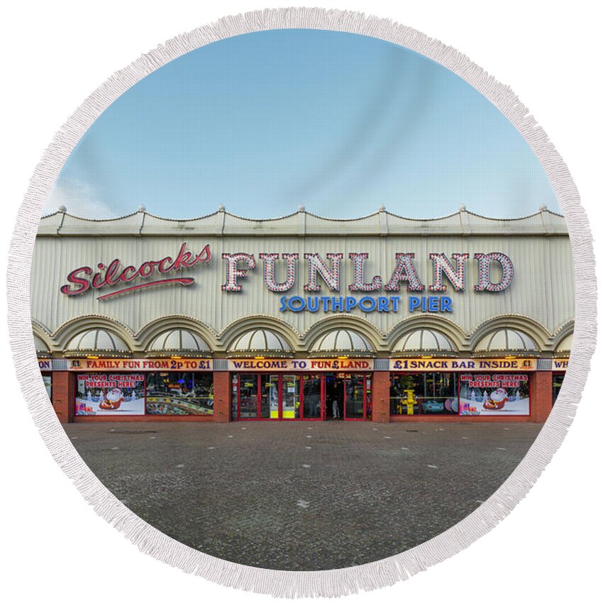 New Topographics Round Beach Towel featuring the photograph Funland by Stuart Allen