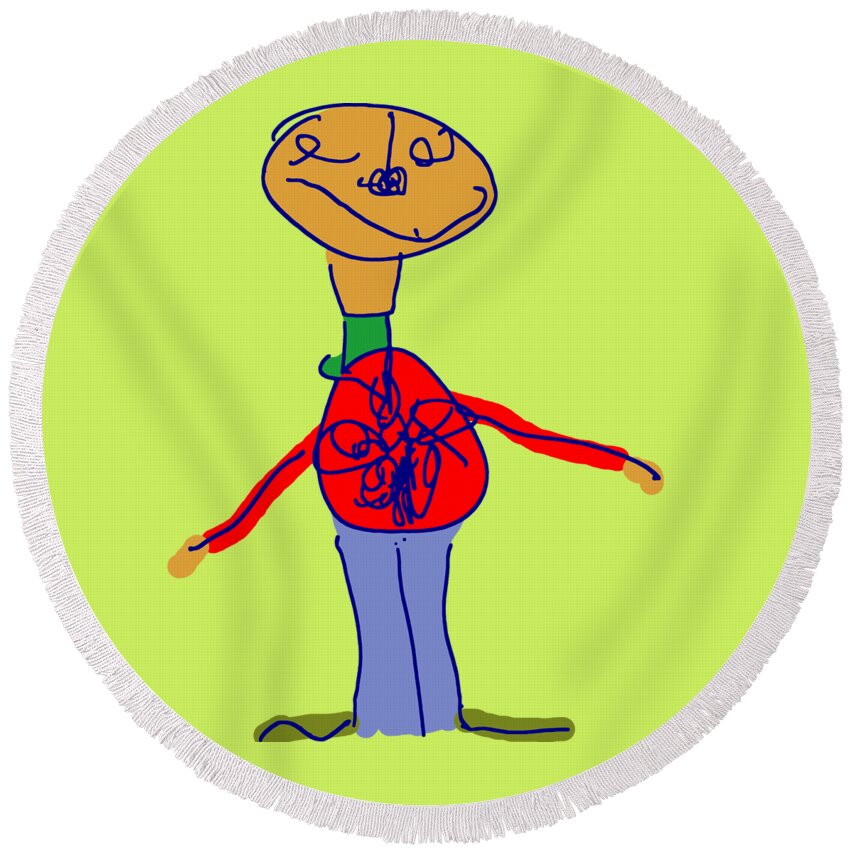 Funny Stick Figure With A Rapt Expression Round Beach Towel by Andreas  Greuer - Pixels