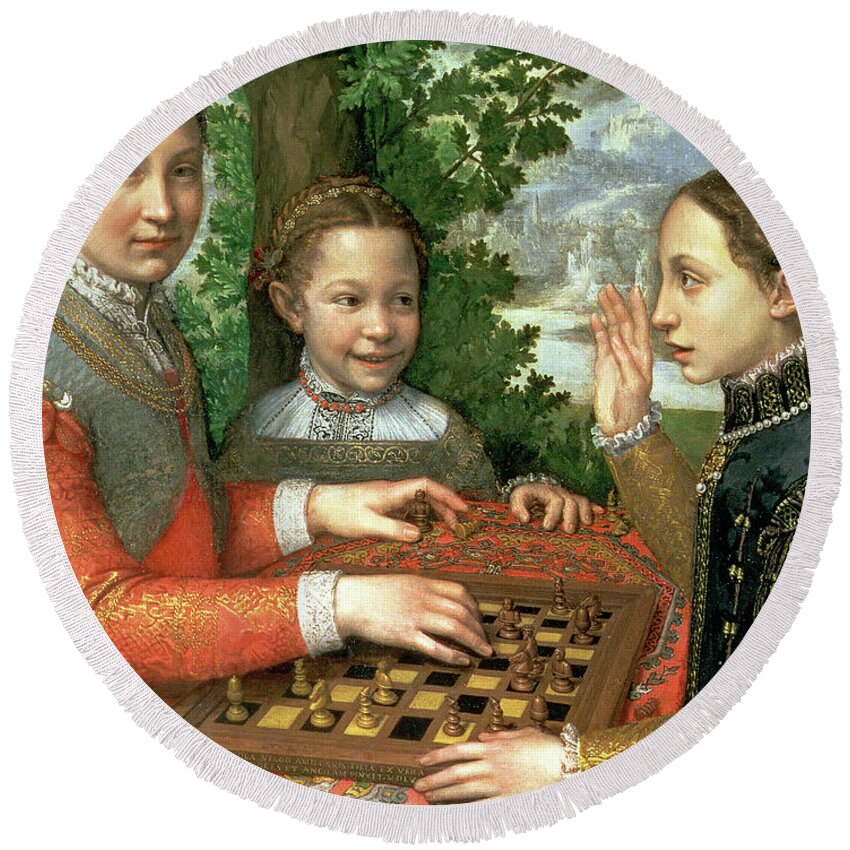 Game Of Chess Round Beach Towel featuring the painting Game of Chess, 1555 by Sofonisba Anguissola
