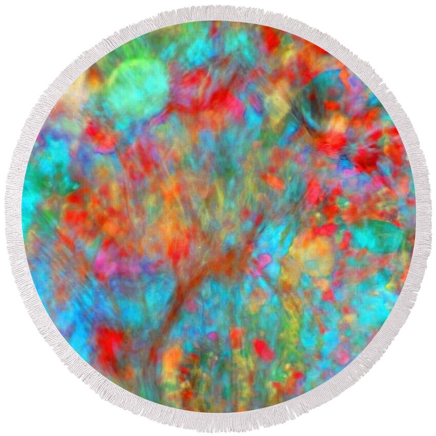 Abstract Round Beach Towel featuring the digital art Garden Melt by T Oliver