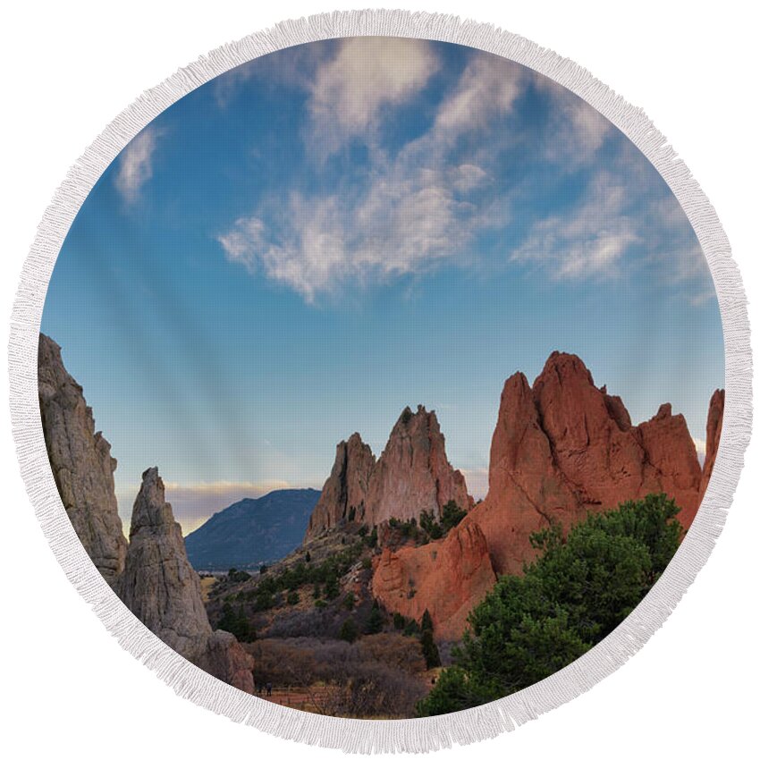 Garden Of The Gods Round Beach Towel featuring the photograph Garden of The Gods by Abigail Diane Photography