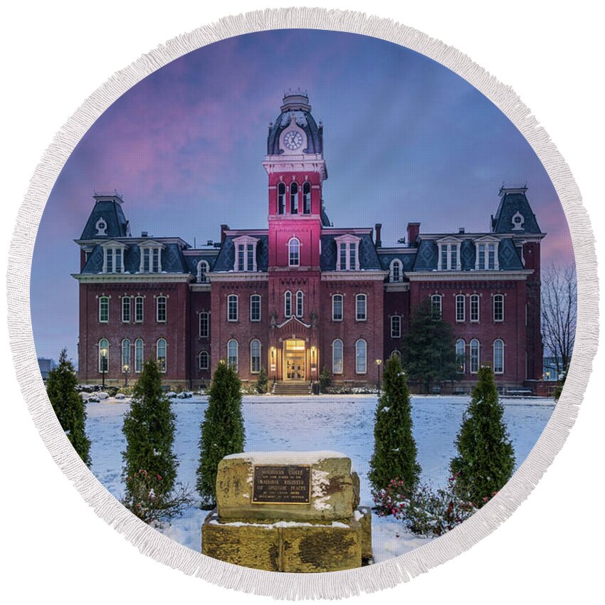 Graduation Round Beach Towel featuring the photograph Gardens of Woodburn Hall at West Virginia University by Steven Heap