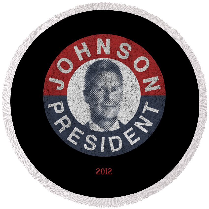 Funny Round Beach Towel featuring the digital art Gary Johnson for President 2012 Retro by Flippin Sweet Gear