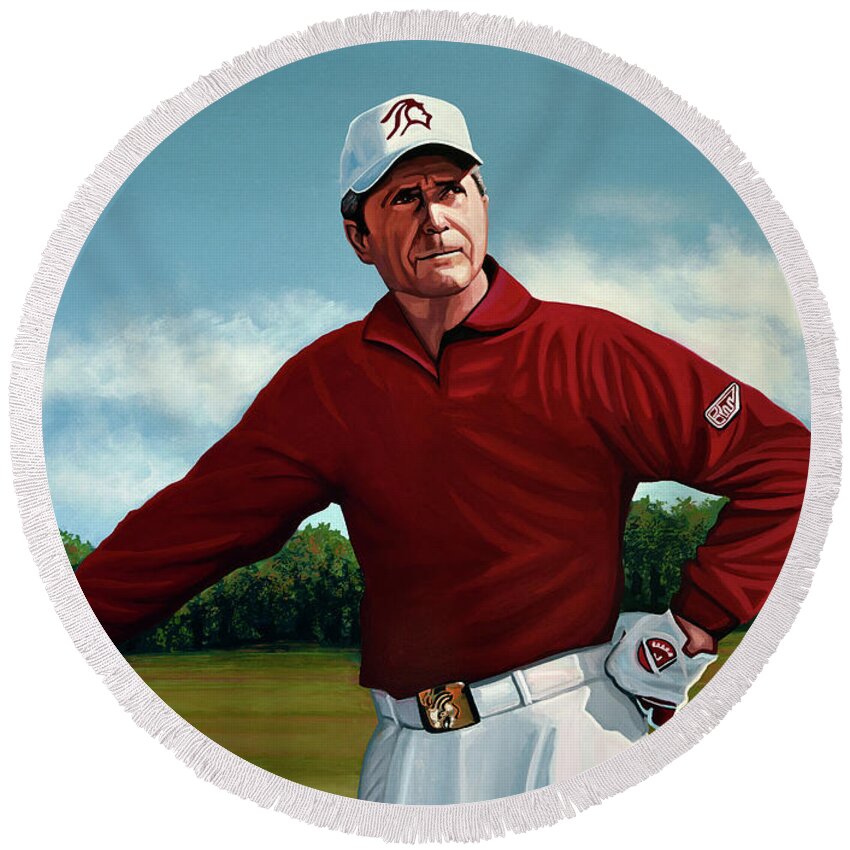 Gary Player Round Beach Towel featuring the painting Gary Player Painting by Paul Meijering