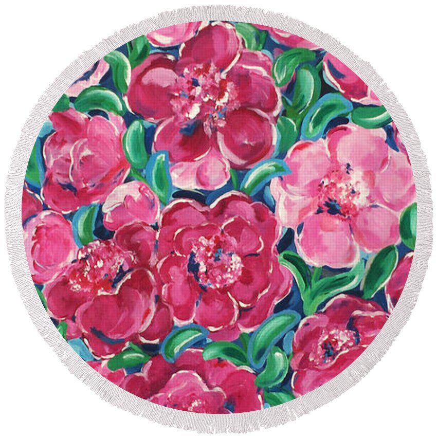 Floral Art Round Beach Towel featuring the painting Gathering by Beth Ann Scott