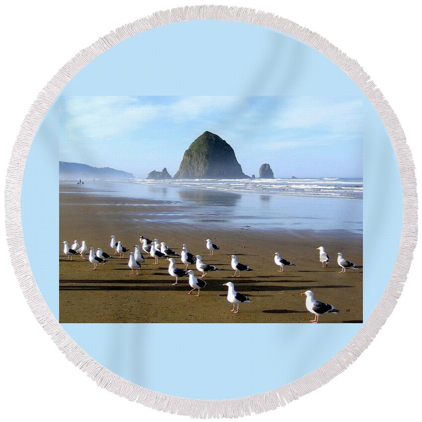 #gatheringofthegulls Round Beach Towel featuring the photograph Gathering Of The Gulls by Will Borden