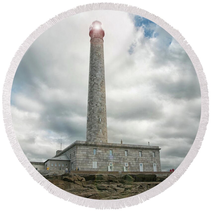 Lighthouse Round Beach Towel featuring the photograph Gatteville Lighthouse 1 by Lisa Chorny