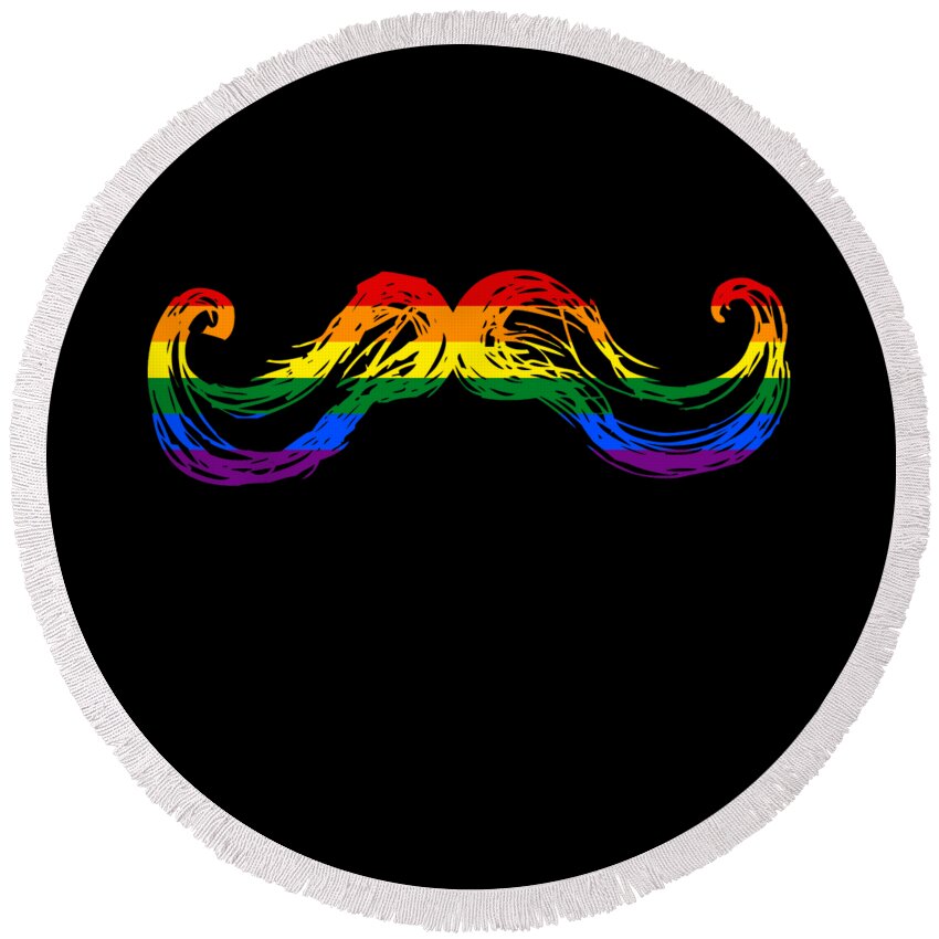 Funny Round Beach Towel featuring the digital art Gay Pride Mustache by Flippin Sweet Gear