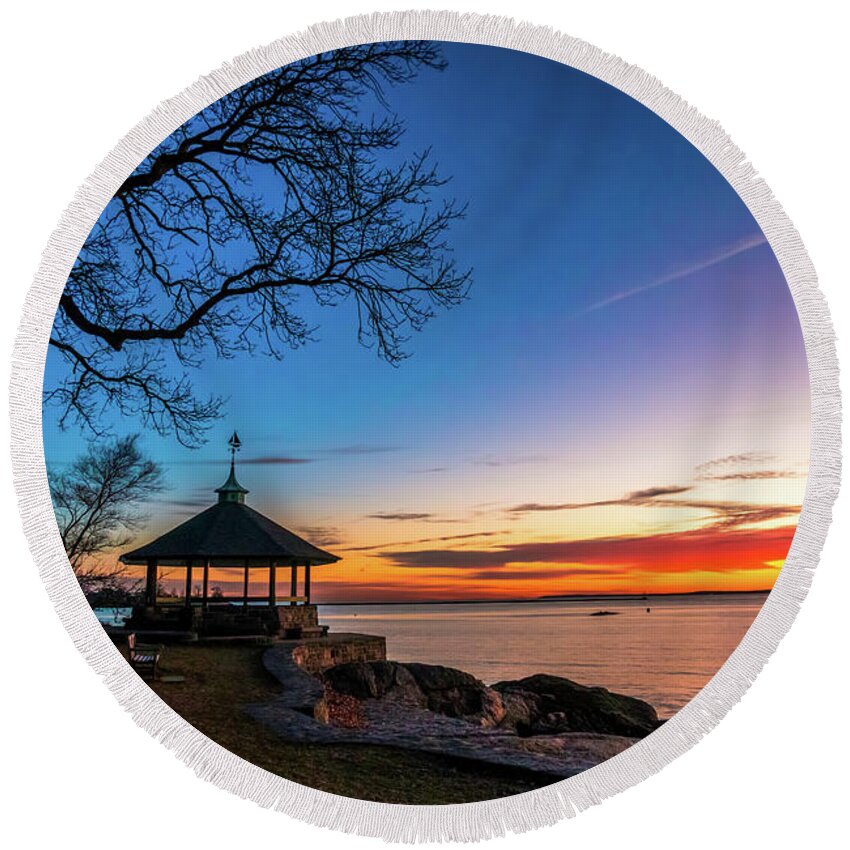 Nature Round Beach Towel featuring the photograph Gazebo at Sunrise by June Marie Sobrito
