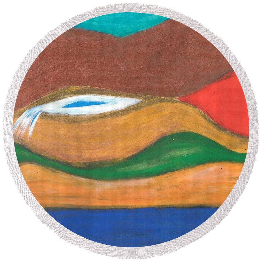 Genie Round Beach Towel featuring the painting Genie Land by Esoteric Gardens KN