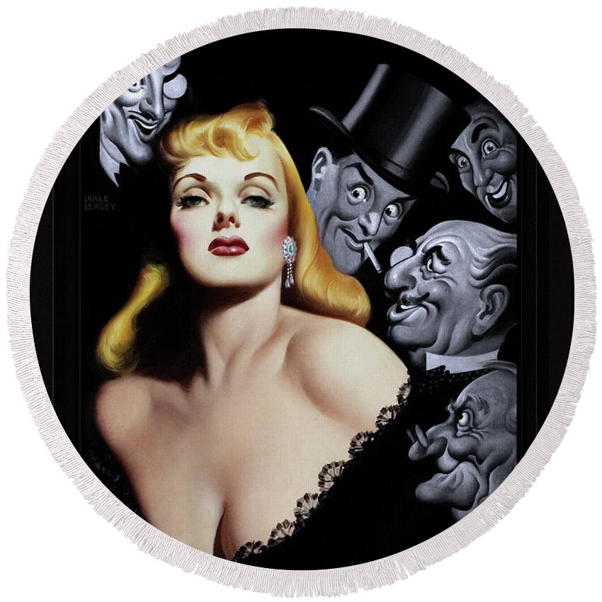 Art Deco Glamour Round Beach Towel featuring the painting Gentlemen Prefer Blondes by Earle Kulp Bergey Art Deco Vintage Old Masters Reproduction by Rolando Burbon
