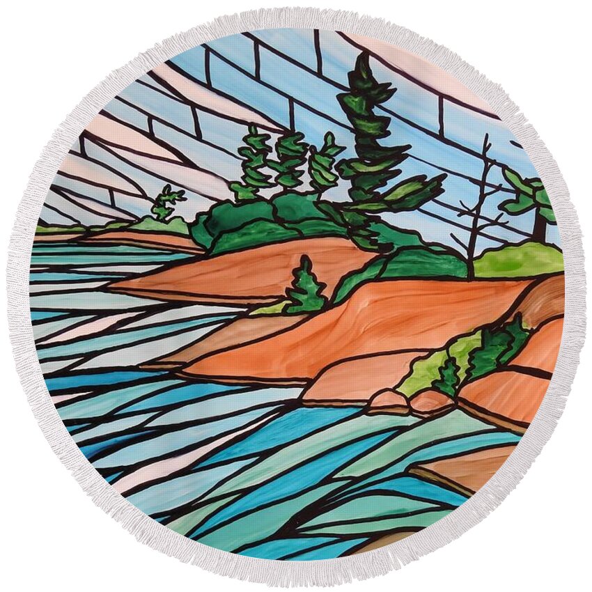 Alcohol Ink Round Beach Towel featuring the painting Georgian Bay SG12 by Petra Burgmann