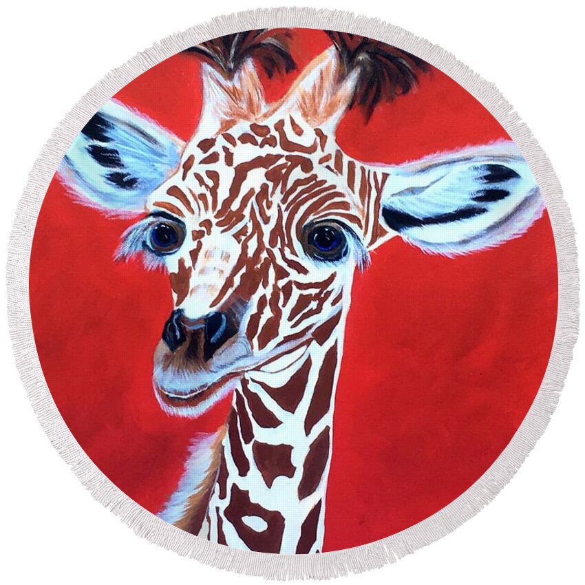  Round Beach Towel featuring the painting Gerry the Giraffe by Bill Manson