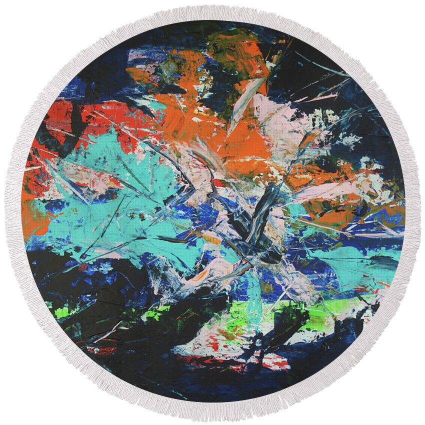 Abstract Round Beach Towel featuring the painting Get Rhythm by Dick Richards