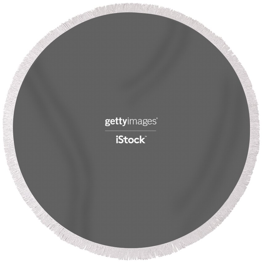 Getty Images Logo Round Beach Towel featuring the digital art Getty Istock White Logo by Getty Images