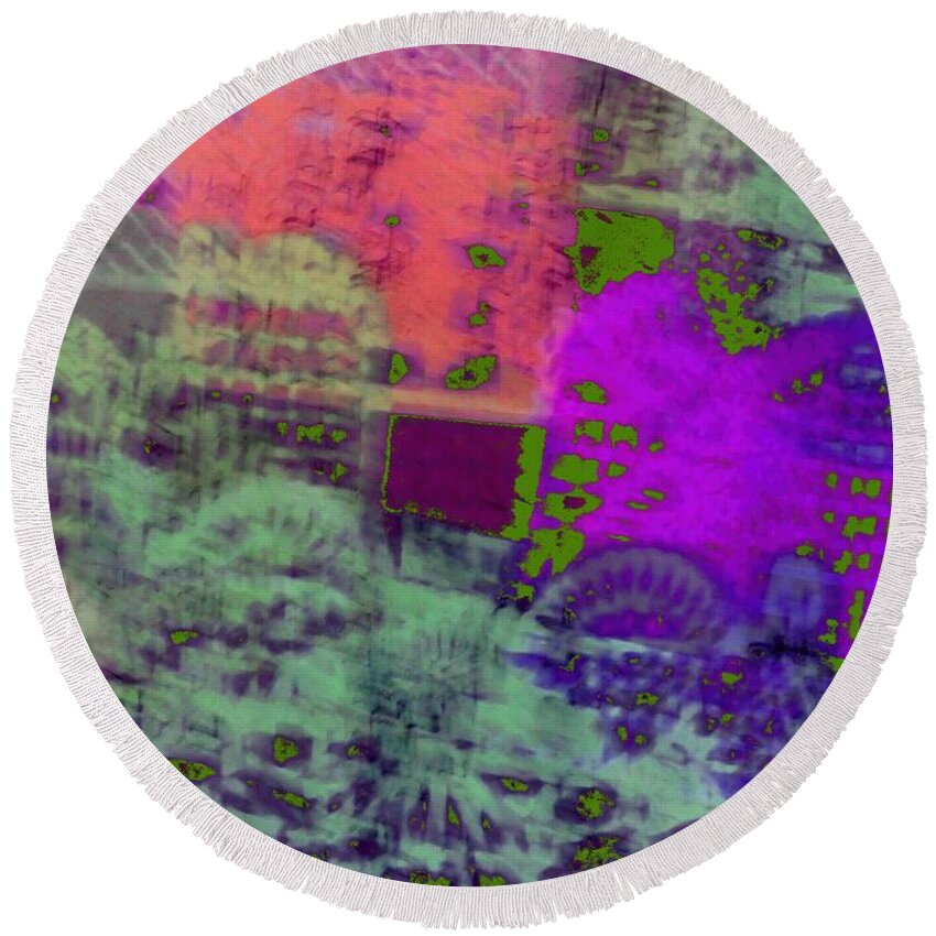 Abstract Round Beach Towel featuring the digital art Ghosts of Antiquity by T Oliver