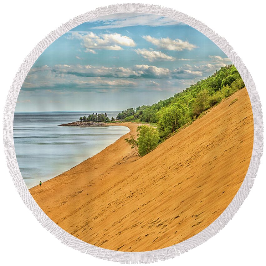 St Lawrence River Round Beach Towel featuring the photograph Giant sand dune along the St. Lawrence river - Tadoussac, Quebec by Elvira Peretsman