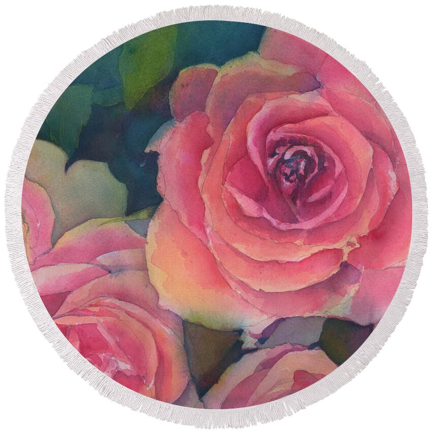 Flower Round Beach Towel featuring the painting Giant Showy Rose by Lois Blasberg