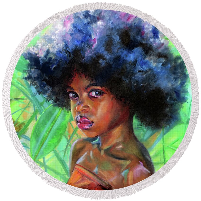 Caribbean Round Beach Towel featuring the painting Gina- Rainforest by Jonathan Gladding