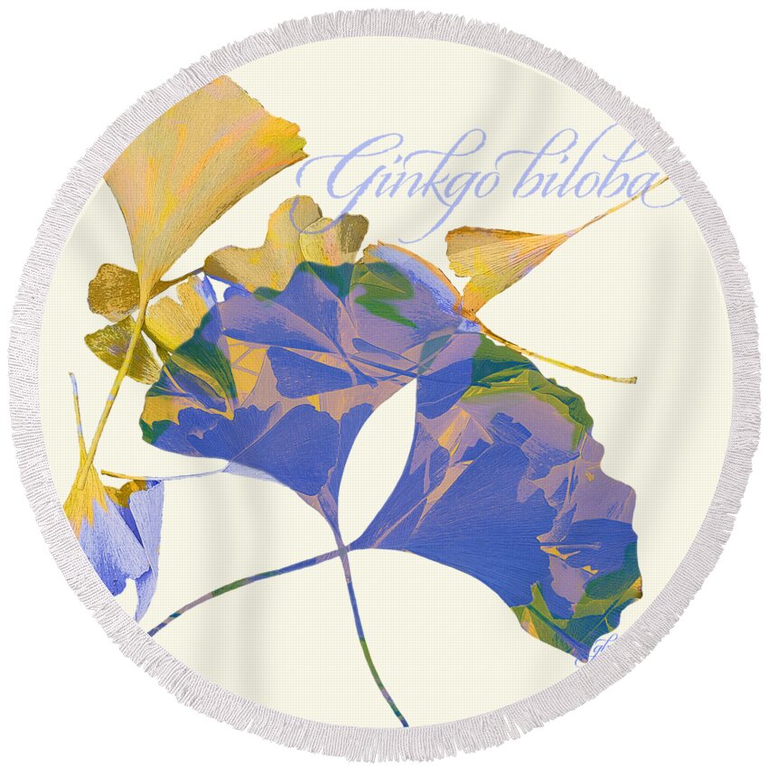 Ginkgo Round Beach Towel featuring the digital art Ginkgo Fantasia by Gina Harrison