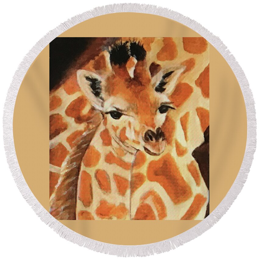 Art Round Beach Towel featuring the painting Giraffe by Tammy Pool