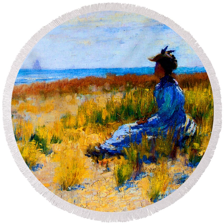 Robert Round Beach Towel featuring the painting Girl Seated by the Sea 1893 by Robert Henri