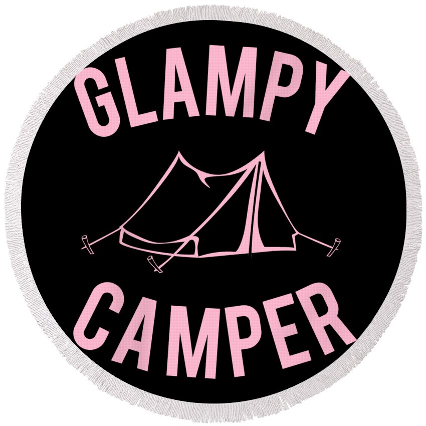 Funny Round Beach Towel featuring the digital art Glampy Camper by Flippin Sweet Gear